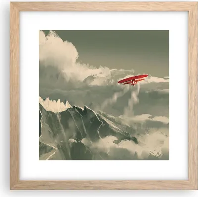 Produktbild von Gerahmtes Poster - Rahmen in heller Eiche - Rot Flugzeug Berge - 30x30 cm - Wand Bild - Wanddeko - Wandbilder - Kunstposter - Wandposter - Bilderrahmen - Bilder - Kunstdruck - P2NAC30x30-4854