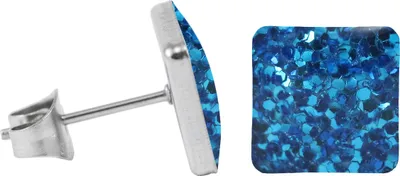 Produktbild von Chirurgenstahl Ohrstecker Glitterline Quadrat Farbe - Blau Größe - 9 mm