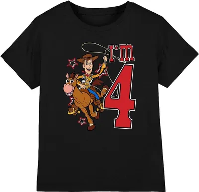 Immagine prodotto di Toy Story - Maglietta "I'm 4" per bambini - Compleanno TV4841 (128) (Nero)