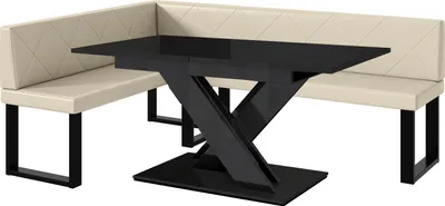 Produktbild von MEBLINI Eckbank für Esszimmer mit ausziehbarem Tisch - Küchenbank - Essecke - Sitzecke Küche - ERIC - U-Beine 142x196x87cm Links - Creme Kunstleder/B Schwarz Hochgl.