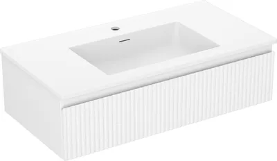 Produktbild von Mexen Rivel 90 cm Badezimmerschrank mit Waschbecken Otis, 1 Schublade, geriffelt, weiß matt - 91A20-09023-1-BF01-W18M01