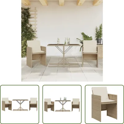 Produktbild von The Living Store 3-tlg. Bistro-Set mit Kissen Beige Poly Rattan
