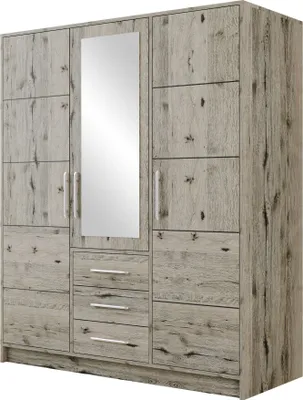 Produktbild von MIRJAN24 Kleiderschrank Bali D3, Drehtürenschrank, Garderobe mit Drehtüren, Spiegel und Schubladen, Schlafzimmer (Farbe: Wellington Eiche)