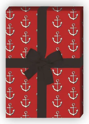 Produktbild von Nautisches Geschenkpapier für liebevolle Geschenke mit Ankern, rot - G8164, 32 x 48cm