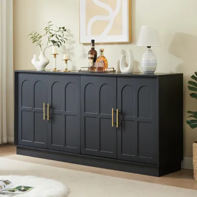 Produktbild von okwish großes Sideboard Wohnzimmerschrank mit Stauraum, moderne Vitrine mit gewölbter Front, 169 cm langer TV-Schrank, geeignet für Wohnzimmer und Küche Schwarz