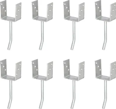 Produktbild von Alberts 8 x U-Pfostenträger mit Rundstahl-Betonanker, 101x104 mm, Betonanker 200 mm, feuerverzinkt, zum Einbetonieren
