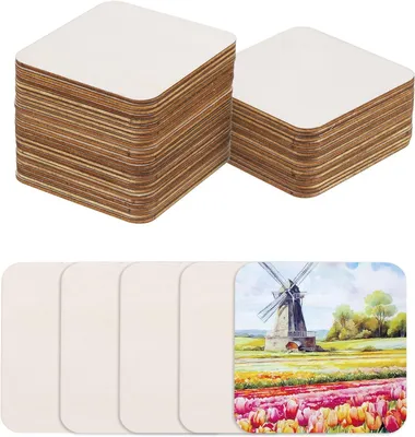 Imagen del producto de Discos de madera cuadrados, 8 cm, paquete de 40 unidades, para manualidades