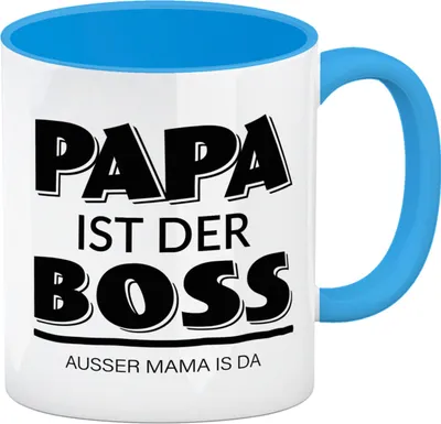 Produktbild von Papa ist der Boss. Außer Mama ist da Kaffeebecher Henkel und Innenseite