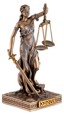 Produktbild von Justitia, die griechische Göttin der Gerechtigkeit, mit Waage in Bronzefarbe, 10 cm Miniatur