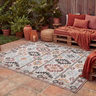 Produktbild von Volero - Kelim Outdoor Teppich - Lira Diamond - 120x170 cm - Wohnzimmer, Balkon, Garten, Terrasse, Wintergarten - Boho, Orientalisch