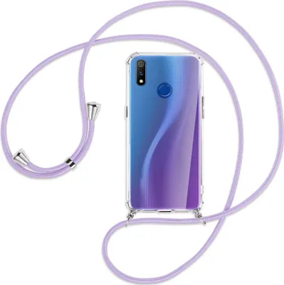 Produktbild von Handykette Backcover-Schutzhülle mit Band (Metall silberfarben) für Realme 3 Pro (X Lite) - violett