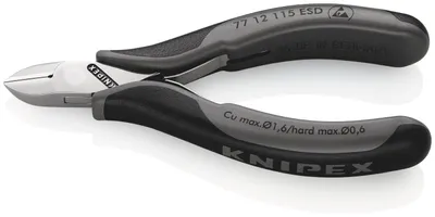Produktbild von Knipex 77 12 115 ESD, Diagonale Zange, Stahl, Kunststoff, Schwarz, Grau, 115 mm, 80 g