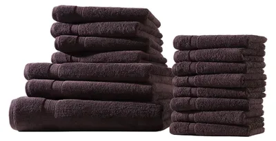 Produktbild von XXL-Set 15tlg Frotteetücher Elegance 100% Baumwolle 500 gsm Gästetücher Handtücher Duschtücher Badetücher braun