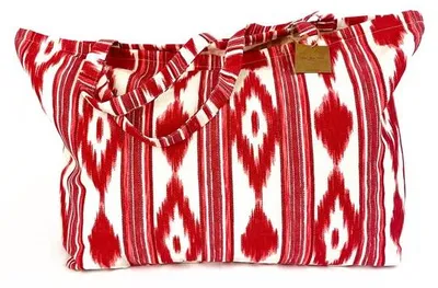 Immagine prodotto di Borsa da spiaggia grande XXL, Family, 40 L - in stile mediterraneo - Borsa da shopping da donna, grande, in tessuto, con tasca interna - Rossa, 65 x 40 cm
