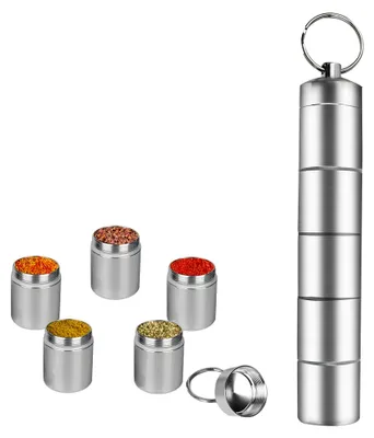 Produktbild von Gewürzstreuer für Camping, 5-in-1 Mini Salzstreuer für Unterwegs, Gewürzset für Reisen und Outdoor-Aktivitäten