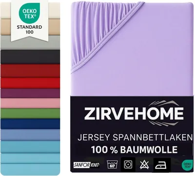 Produktbild von Spannbettlaken 120x200 cm - Jersey Spannbetttuch 100% Baumwolle - Komfort Bettlaken für Matratzen bis 30 cm Höhe, Spannbettlaken Flieder