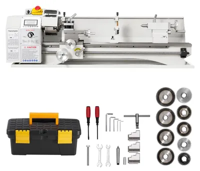 Produktbild von SucceBuy Metalldrehmaschine 220 x 762 mm, 1100 W Drehbank für Werkstätten, mit variabler Drehzahl bis 3000 U/min, Not-Aus, 8 metrischen Gewinden 0,5-2,5 mm, 8-zölligen Gewinden 10-44 TPI und Werkzeugkasten