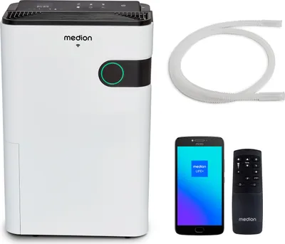 Produktbild von MEDION DH30S smarter Luftentfeuchter (elektrisch, 24Liter/24h, bis zu 40qm, 43db leise, Badezimmer, Schlafzimmer, 5 Liter Wassertank, 2 Geschwindigkeitsstufen, Timer, Bodenrollen, MD 12044)