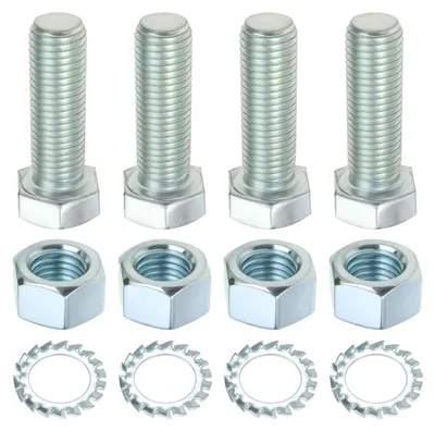 Image de Kit de boulons pour attelage - 4 pièces, M16 x 50 mm - Inclut écrous et rondelles - Résistant aux chocs - Résistant à la corrosion - Adapté à divers véhicules - Fixation d'attelage