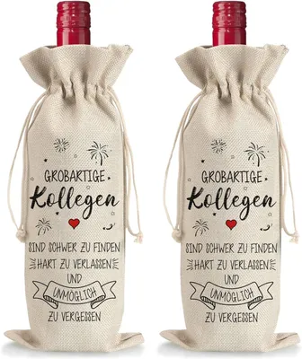 Productafbeelding van Jute zakken voor wijnflessen, 2 stuks, herbruikbaar, duurzame cadeauverpakking voor de keuken