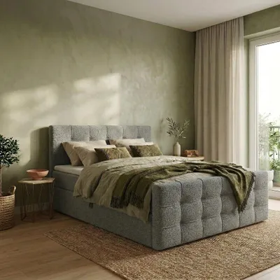 Produktbild von ELVORA DESIGNE Boxspringbett 140x200 cm CLOUDLUX mit Bonellmatratze H3 & Topper, 2 Bettkasten, Grau