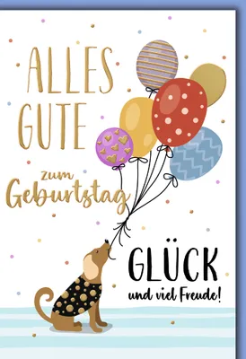 Produktbild von Geburtstag Glückwunschkarte mit Umschlag Hund mit Luftballons Glück und viel Freude