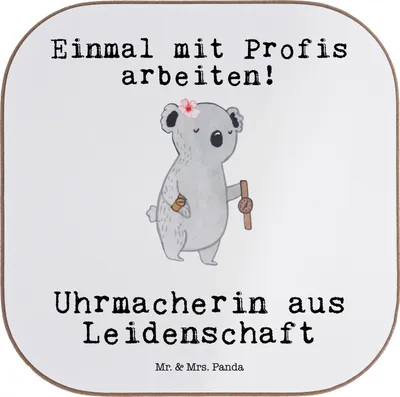 Produktbild von Mr. & Mrs. Panda Untersetzer für Gläser Uhrmacherin Leidenschaft - Weiß - Geschenk, bieruntersetzer, Coaster, Tasse, gläseruntersetzer, Holzuntersetzer, Tischuntersetzer