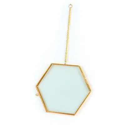 Produktbild von Vintage Glasrahmen - Sechseck mit Metallkette - 15 x 13 cm