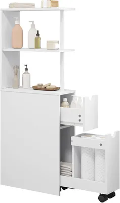Productafbeelding van Kleine badkamerkast met wielen, wit