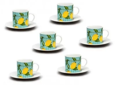 Zdjęcie produktu dla Thun 1794 Filiżanki i spodki, 150 ml, Ella, cytryny, 6 szt., porcelana Thun