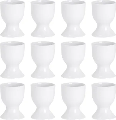 Produktbild von 12x Weiß 5cm Eierbecherhalter-Set - Klassischer Stil Porzellan Tassen zum Hart Weichgekochte Eier - Mikrowellen- und Spülmaschinenfest - von Argon Ta