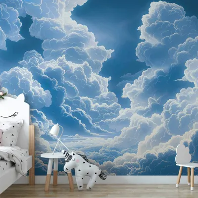 Produktbild von Selbstklebende Folie Fototapete - Blue Sky Breaking Through White Fluffy Clouds 147x105 cm Muster b-H-10046-a-a