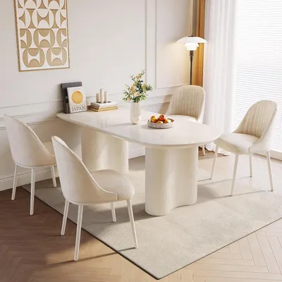 Zdjęcie produktu dla Stół jadalniany z 4 krzesłami, biały, 160 cm, styl minimalistyczny