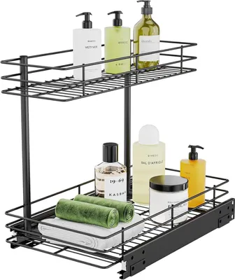 Produktbild von Unter-Spüle Regal 2 Ebenen Metall schwarz Küchen Bad Aufbewahrung Organizer