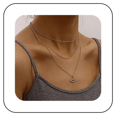 Produktbild von Yienate Mode, mehrlagige Halskette mit blauem "Bösen Blick"-Anhänger, Choker-Kette, mit Zirkonia-Verzierungen