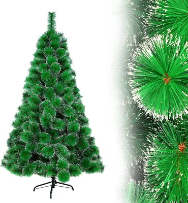Image de UISEBRT Sapin de Noël artificiel 210cm Sapin de Noël PVC Aiguilles de sapin vertes avec effet neige Sapin artificiel Décoration de Noël, support inclus