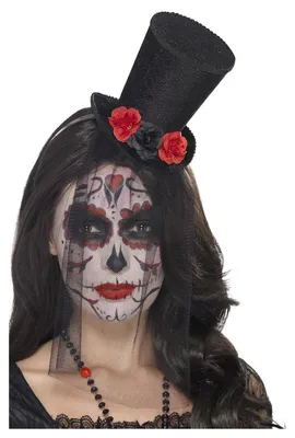 Image de Smiffys - Chapeau haut-de-forme - Bandeau, Jour des morts - Polyester, plastique Mini SM2435 (taille unique) (noir/rouge)