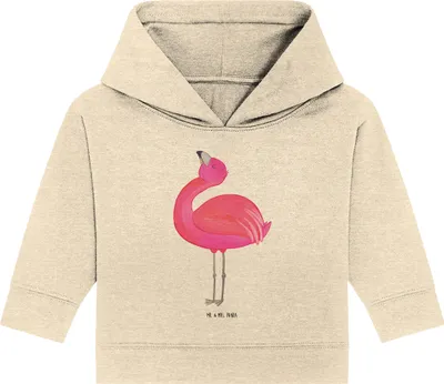 Produktbild von Mr. & Mrs. Panda Organic Baby Hoodie Flamingo Stolz 24. - 36. Monat - Natural Raw - Geschenk, Mama, Rosa, Beste Freundin, Kapuzensweatshirt, Kapuzenshirt