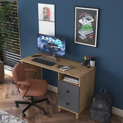 Produktbild von Skye Decor, Moderner Schreibtisch in Walnuss und Anthrazit, 120 x 50 x 73,8 cm | 100% melaminbeschichtete Spanplatte, 18 mm dick | Ideal für Home Office & Studium, stilvolles Design.