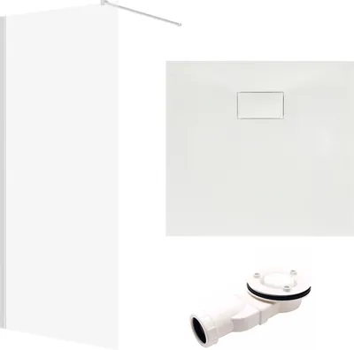 Produktbild von SET Walk-In Dusche 80x195 + Duschwanne 80x80 - Quadratisch Transparent Gehärtet Nano Glas Weiß Steinoptik SMC inkl. Siphon | BADLAND KETIL VIDAR