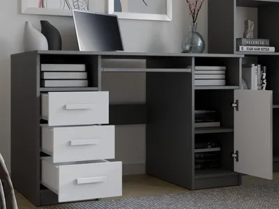 Obrázok produktu pre Písací stôl Delta antracit / biely 120 cm 3 zásuvky skrinka police do kancelárie