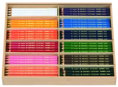 Image de LYRA 3944144 - Crayons de couleur à mine épaisse - 144 crayons dans une boîte en bois