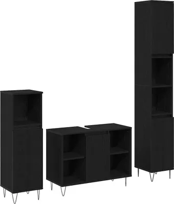 Produktbild von Badezimmermöbel-Set 3 pcs Schwarz Eichen-Optik Holzwerkstoff