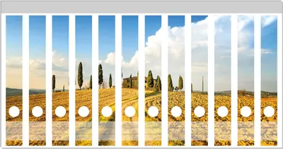 Produktbild von Wallario Ordnerrücken Sticker, selbstklebend für schmale Ordner, 12 Stück, Motiv Italien - Toskana unter blauem Himmel  einsame Farm