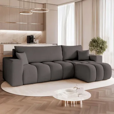 Produktbild von Universelles Ecksofa Liverno L mit Schlaffunktion Centaur 15 Dunkelgrau Boucle Bettkasten
