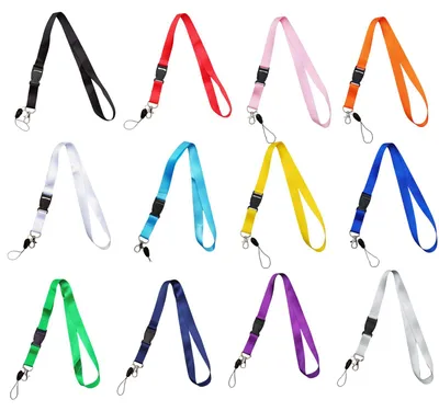 Image de 12 porte-clés de différentes couleurs avec mousqueton, lanière en polyester, longueur 40,5 cm