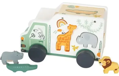 Produktbild von Holz Auto Bus Personalisiert mit Tieren Safari Holzspielzeug Kinderspielzeug Pastellfarben Geschenk Spiel Kinder ab 12 Monaten: OHNE NAMEN
