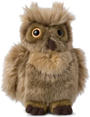A plush toy owl is shown against a white background.