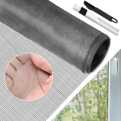 Produktbild von Fliegengitter Meterware Fiberglas 110x130 cm Grau mit Fensterputzbürste