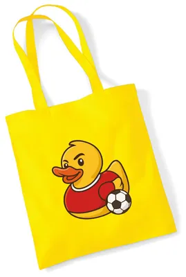 Produktbild von Huuraa Jutebeutel Quietscheente Fußballer Gummiente Fussballspieler 10 Liter Yellow Baumwolle Tasche Geschenkidee